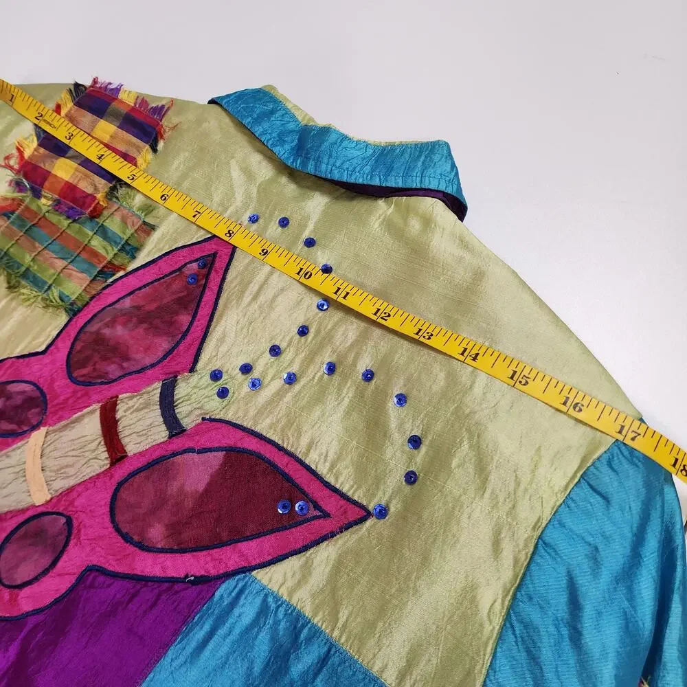 Minnie's‎ Closet Womens Vintage Silk Patchwork Jacket Medium Colorful Butterfly
